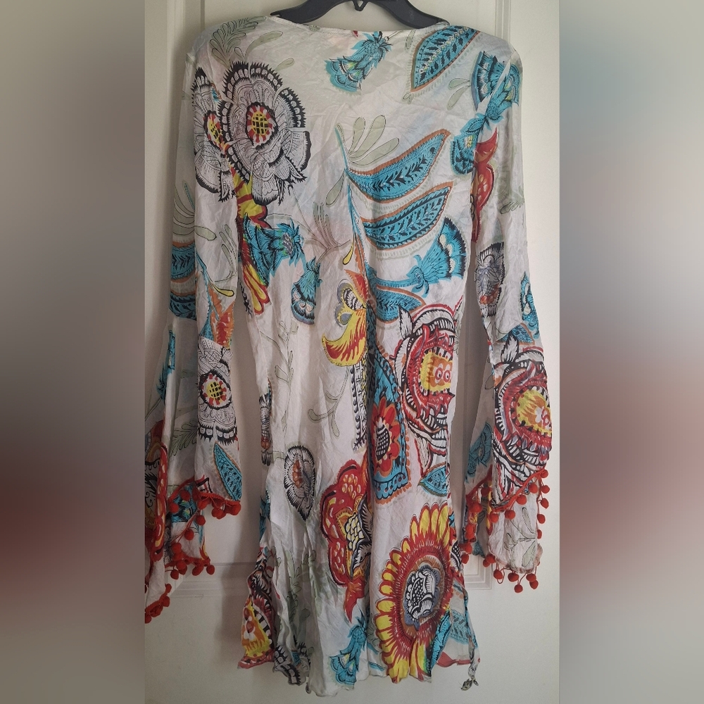Anthropologie Z&L Multicolor Paisley‎ Bell Sleeve Cover Up Kaftan Dress S BOHO